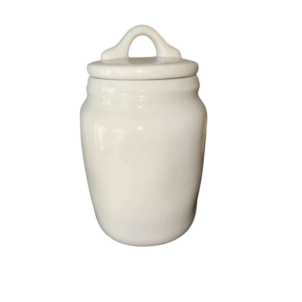 Ceramic Keep Storage Canister, White Farmhouse Style, 7 x 4 inches